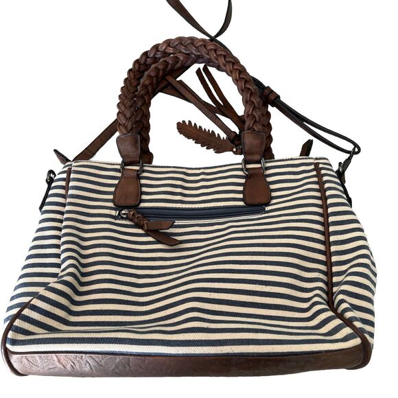 MMS Aztec & Stripe Print Satchel Tote w/Fringes Purse Handbag Removable Strap - Picture 6 of 16
